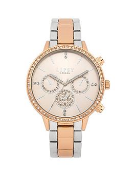 lipsy silver and rose gold metal bracelet watch with silver dial