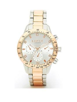 lipsy silver and rose gold metal bracelet watch with silver dial