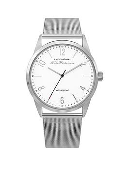 ben sherman silver mesh strap watch with white dial, silver, men