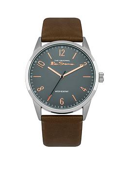ben sherman brown pu strap watch with grey dial, brown, men