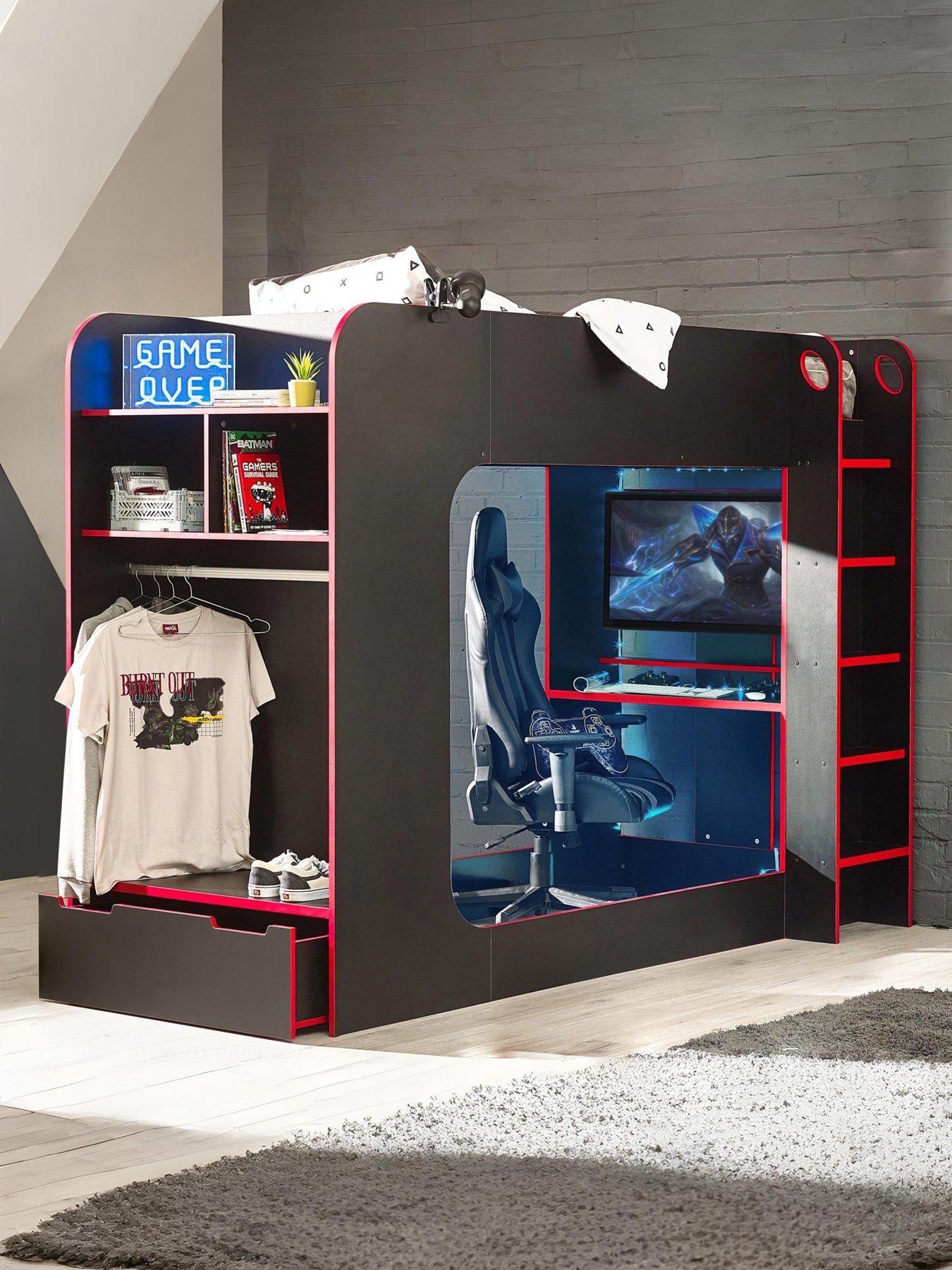Product photograph of Julian Bowen Impact Gaming Bunk Bed - Black Red from very.co.uk