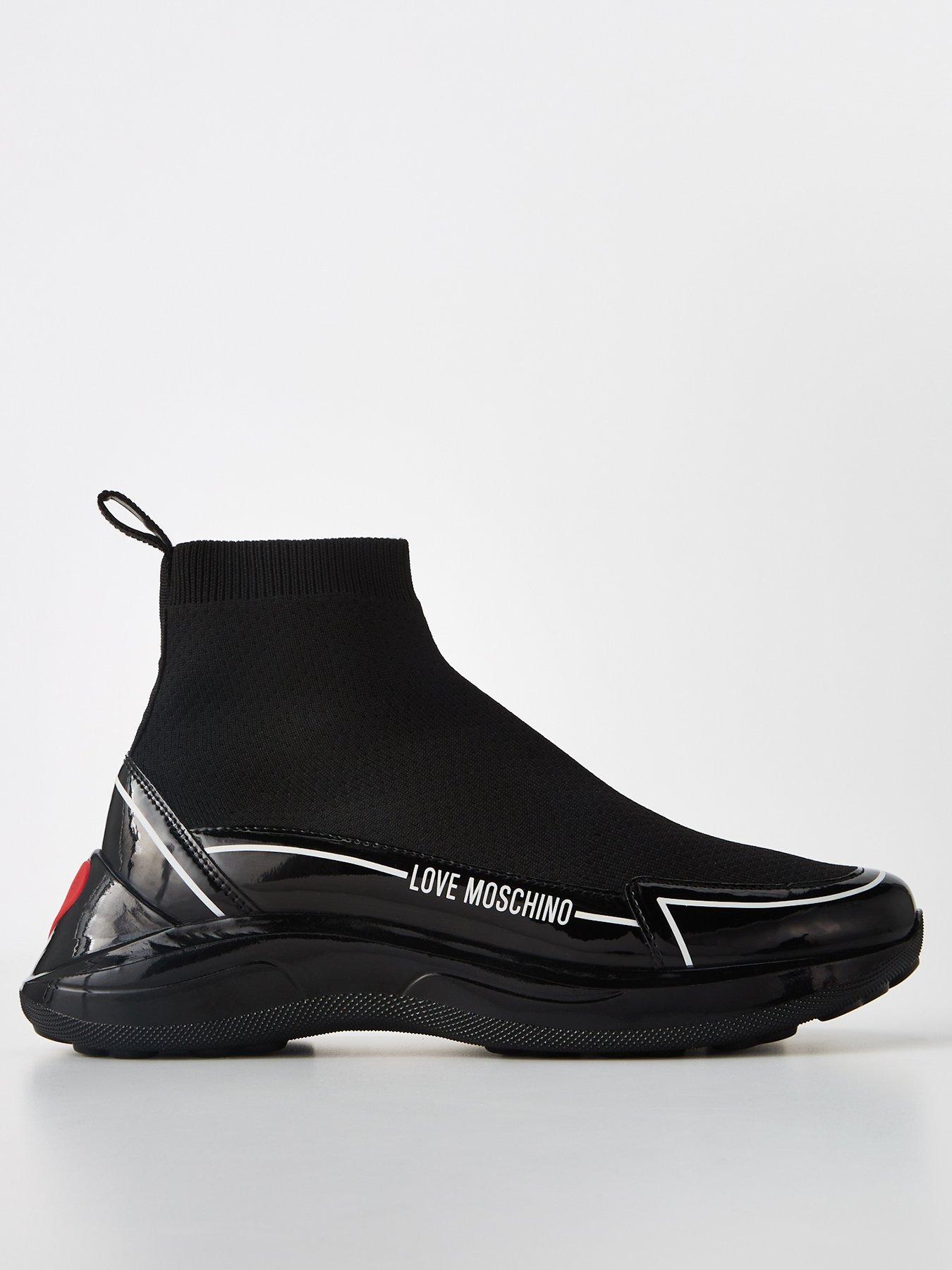 LOVE MOSCHINO Chunky Heart Sock Boots Black/Black very.co.uk