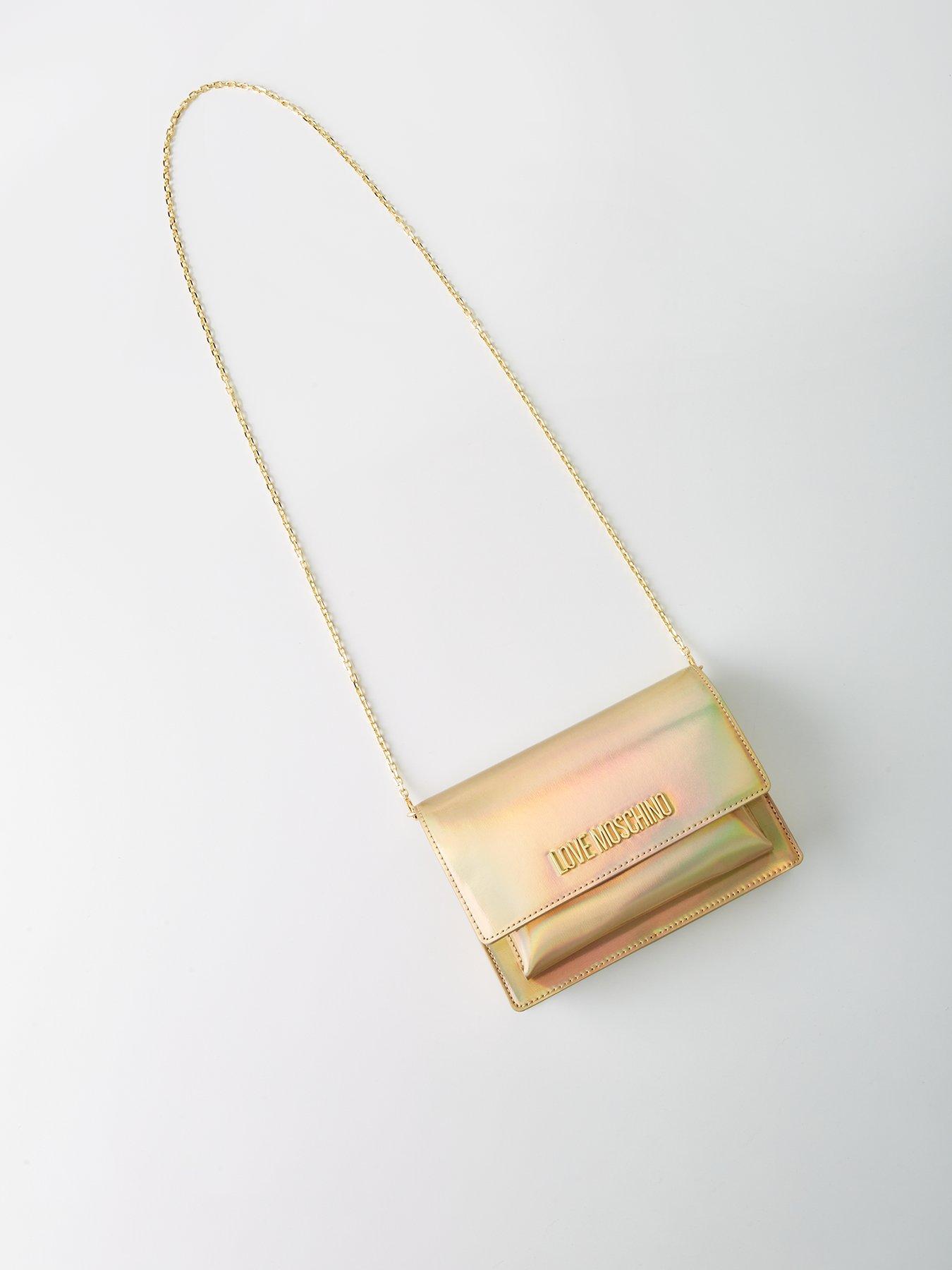 LOVE MOSCHINO Holographic Flap Over Cross Body Bag Gold very