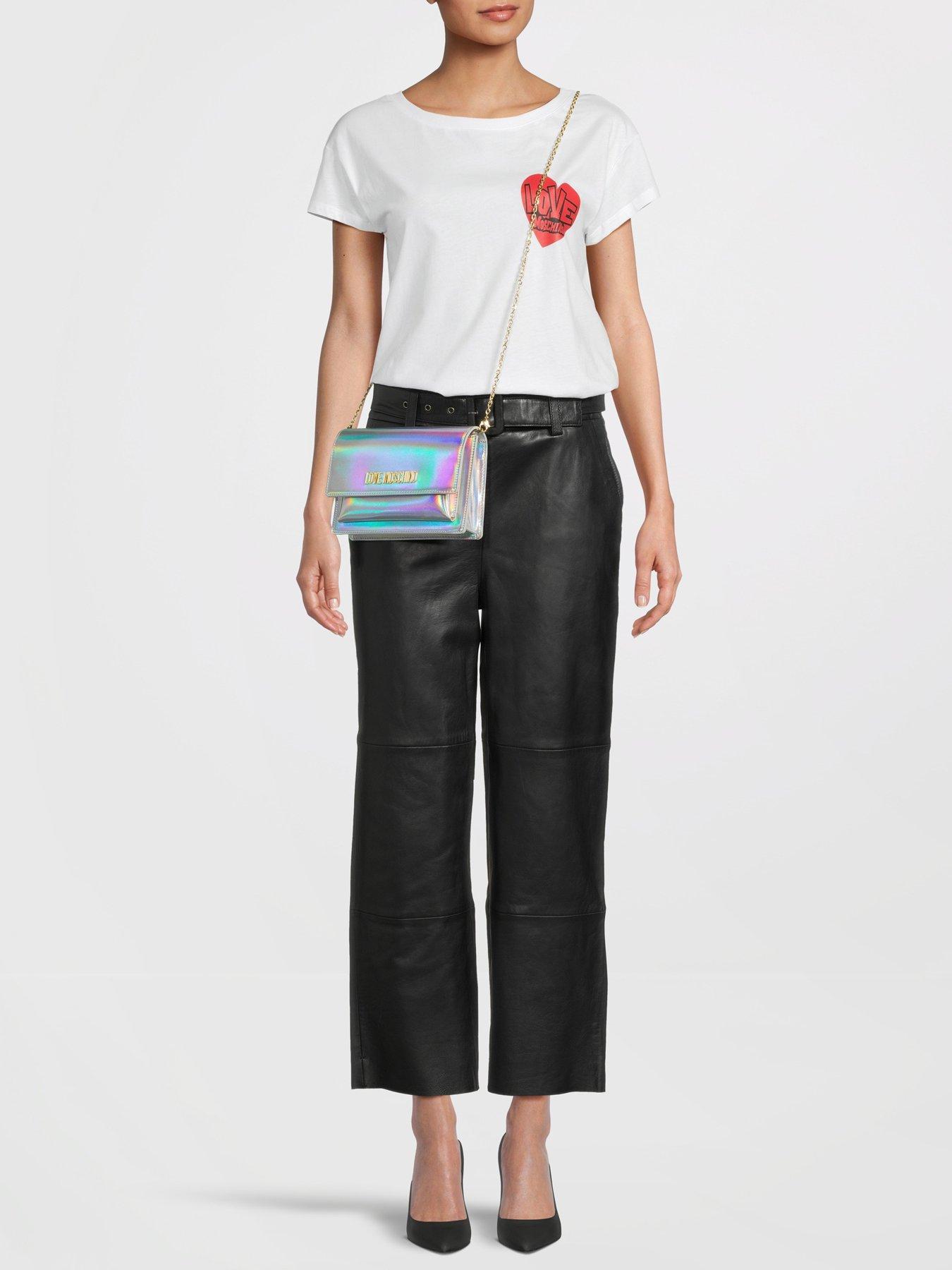 LOVE MOSCHINO Holographic Flap Over CrossBody Bag Silver very.co.uk