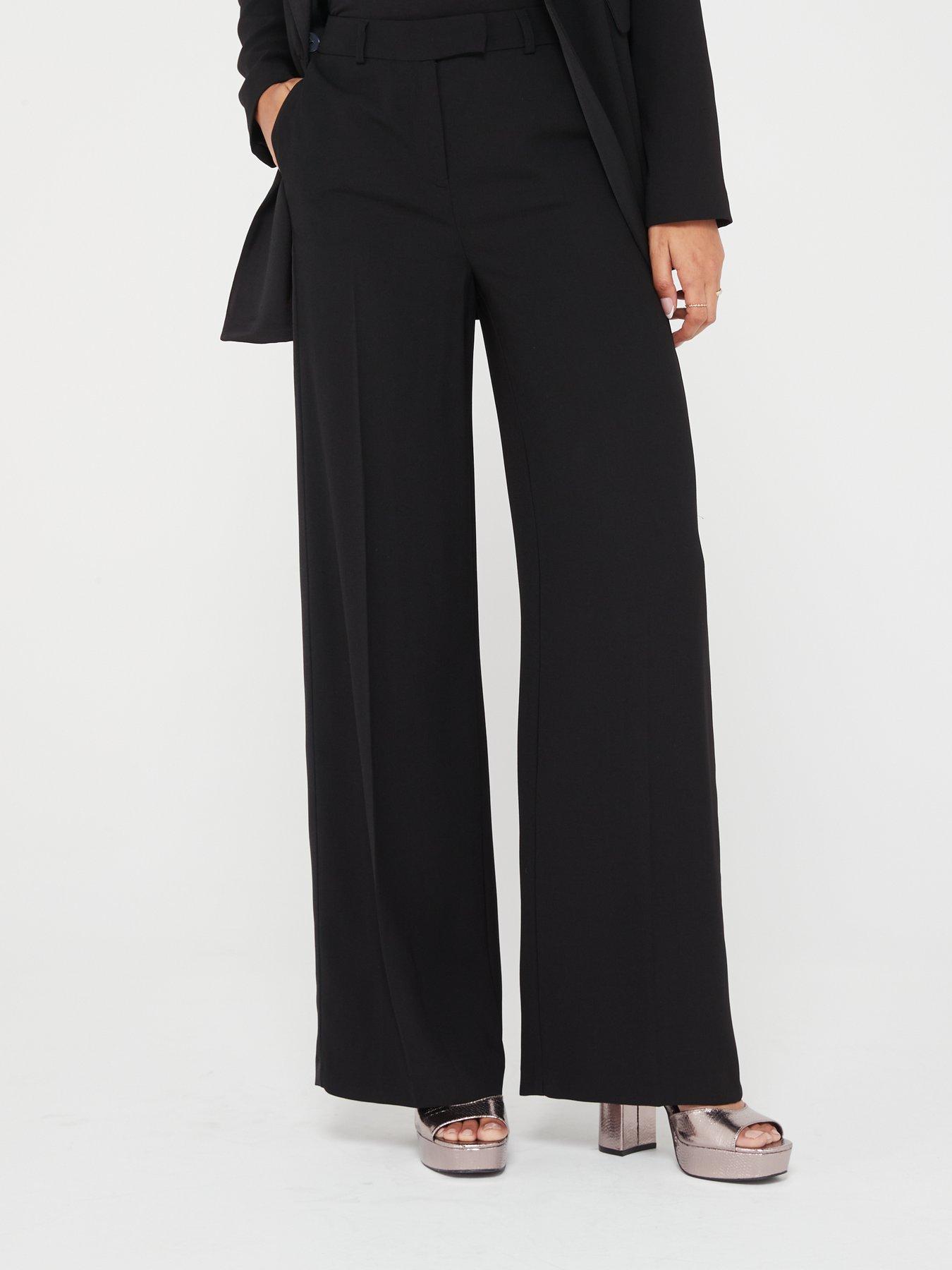 V by Very Satin Side Stripe Tux Wide Leg Trouser - Black