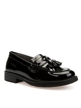 geox girls agata patent leather tassle school loafer, black, size 10 younger