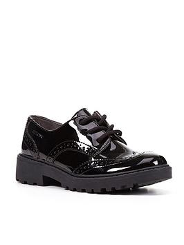 geox girls casey patent lace up school brogue, black, size 11 younger