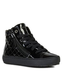 geox girls kalispera lace up patent high top school shoe, black, size 6 older