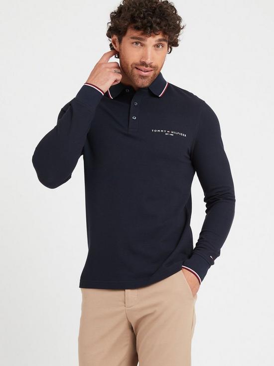 Tommy Hilfiger Tipped Place Long Sleeve Slim Polo Shirt - Navy | very.co.uk