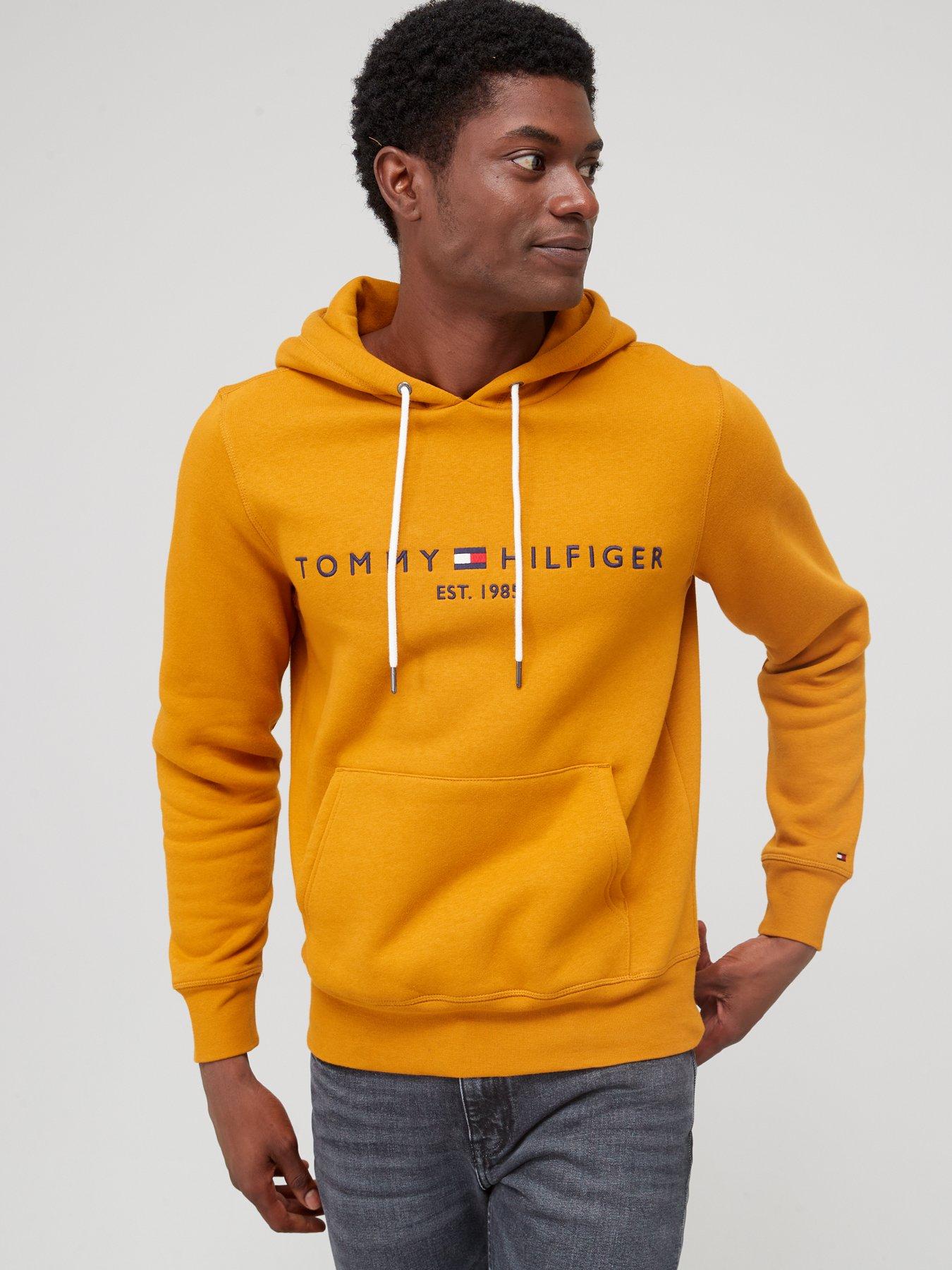 Tommy Hilfiger Logo Embroidered Hoodie - Gold, Gold, Size L, Men