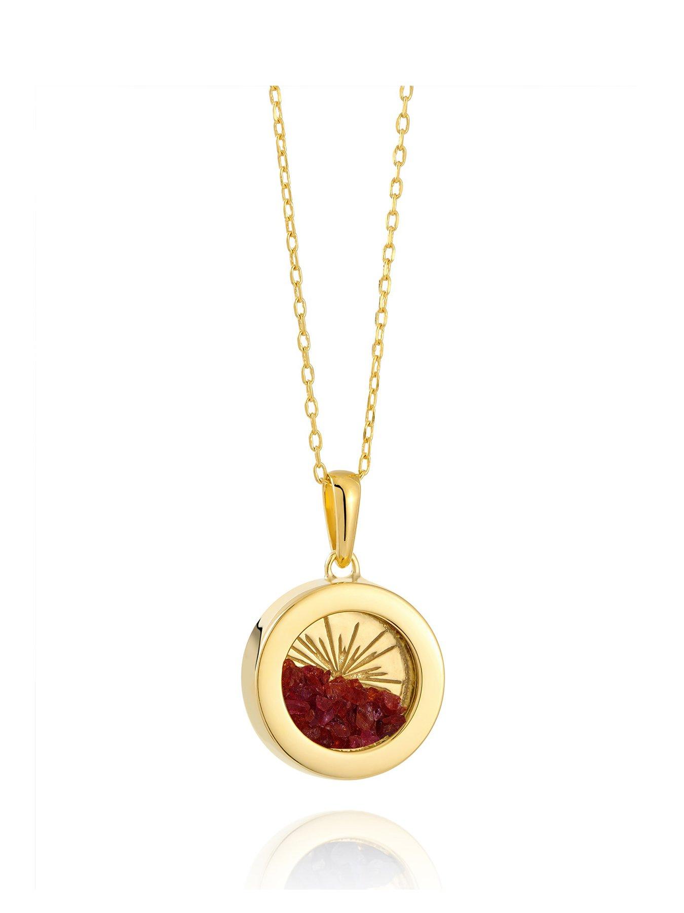Product photograph of Rachel Jackson Gold Small Deco Sun Amulet Birthstone Necklace from very.co.uk