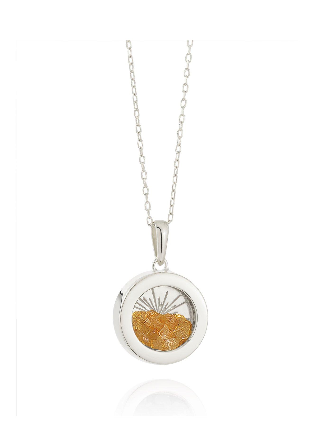 Rachel Jackson Silver Small Deco Sun Amulet Birthstone Necklace