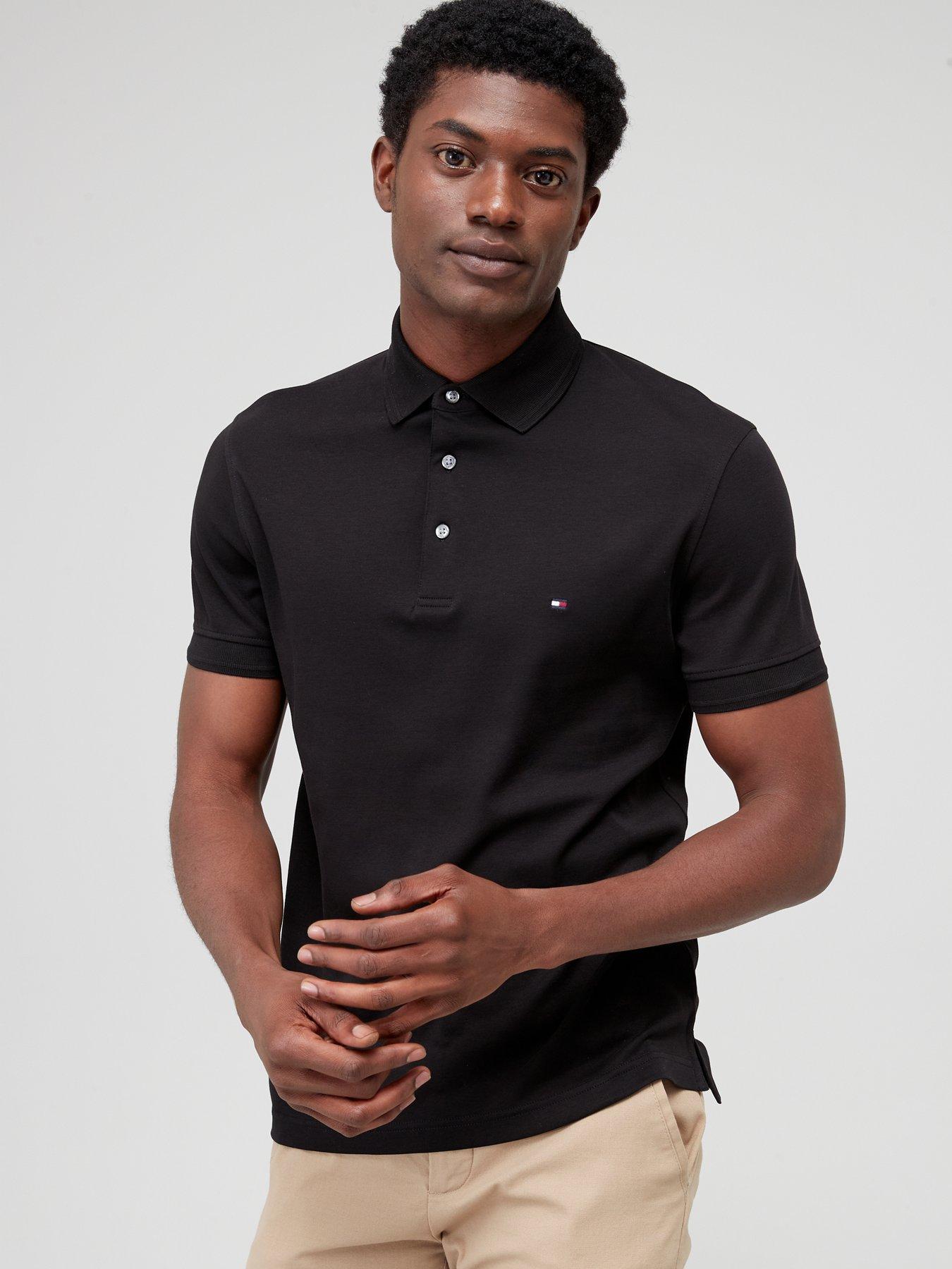 Tommy Hilfiger Mens Classic Fit Interlock Polo Shirt (Small, Black)