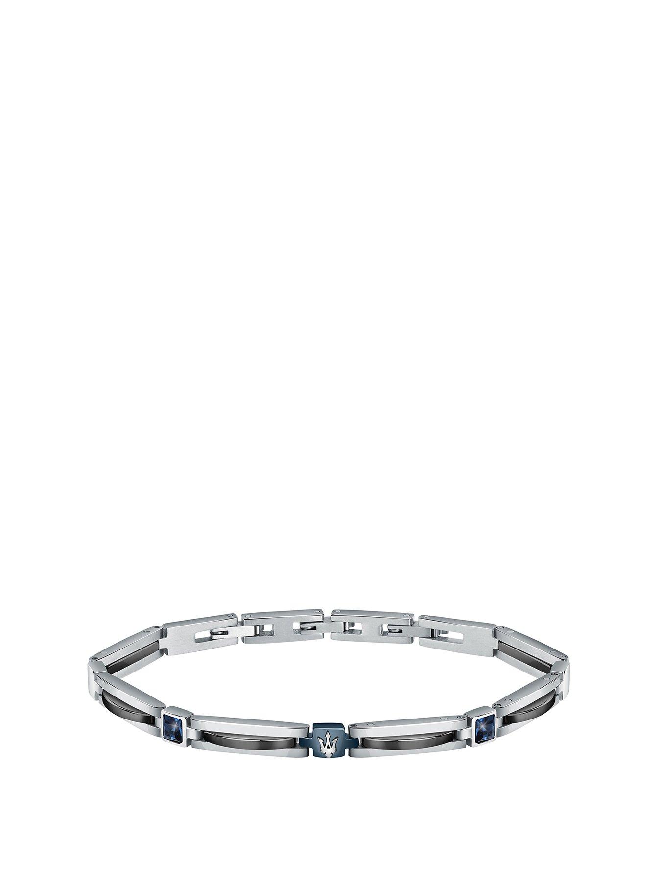 Product photograph of Maserati Mens Silver And Blue Bracelet from very.co.uk
