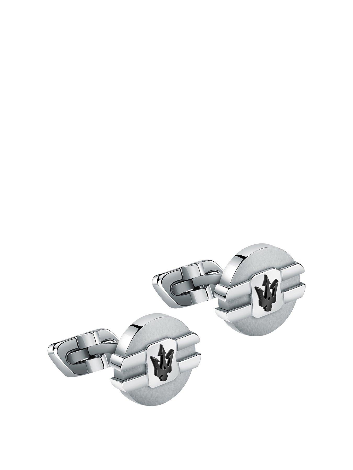 Product photograph of Maserati Mens Silver Cufflinks from very.co.uk