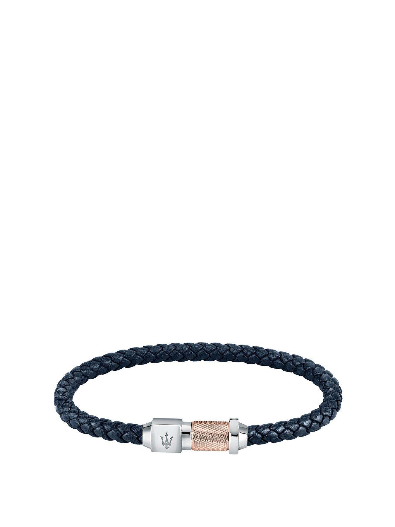 Product photograph of Maserati Mens Leather Braided Bracelet from very.co.uk