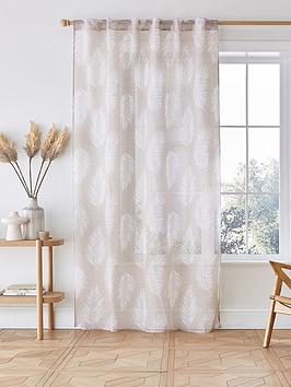 Product photograph of Catherine Lansfield Palm Leaf Slot Top Voile Curtain from very.co.uk