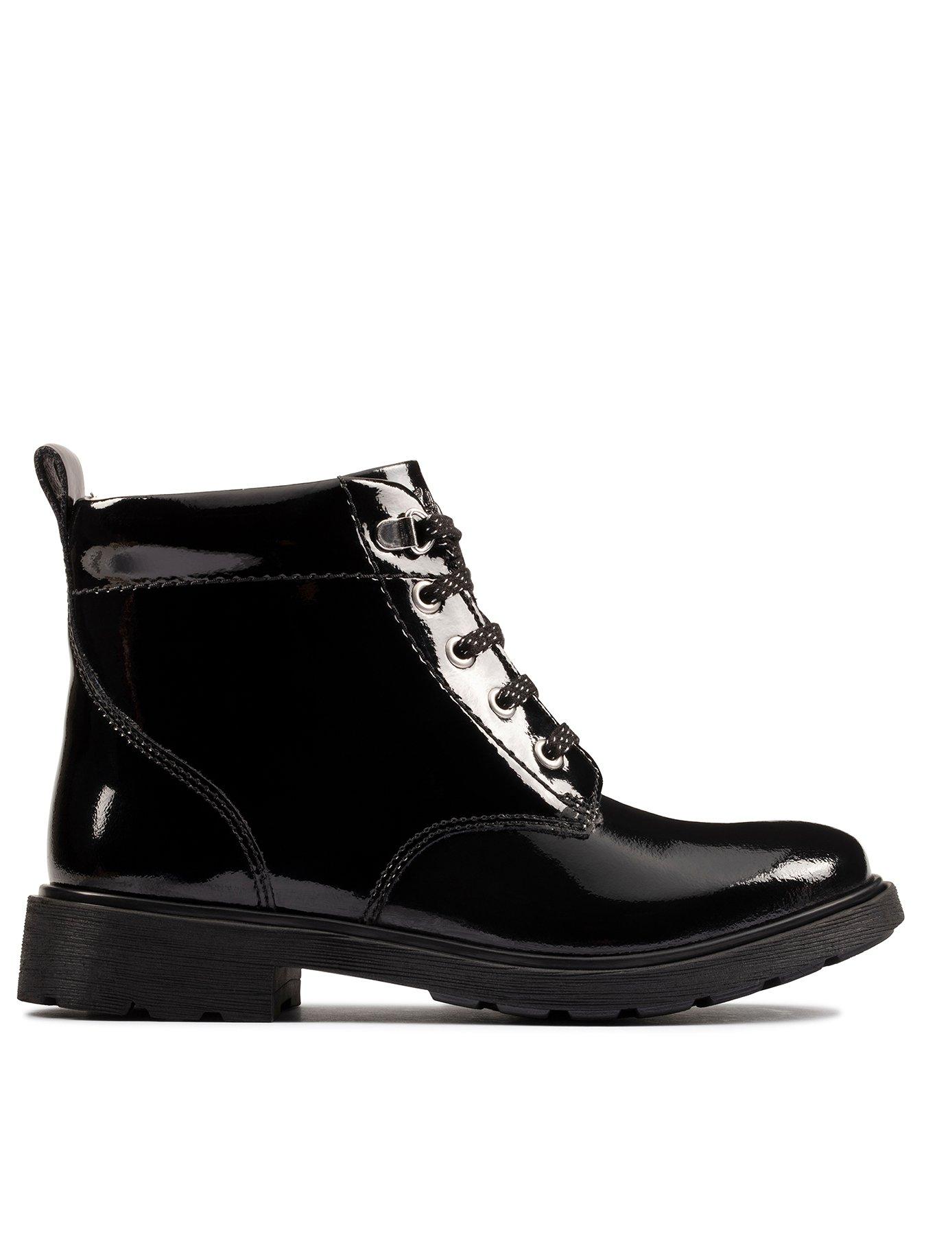 Clarks black cheap patent ankle boots