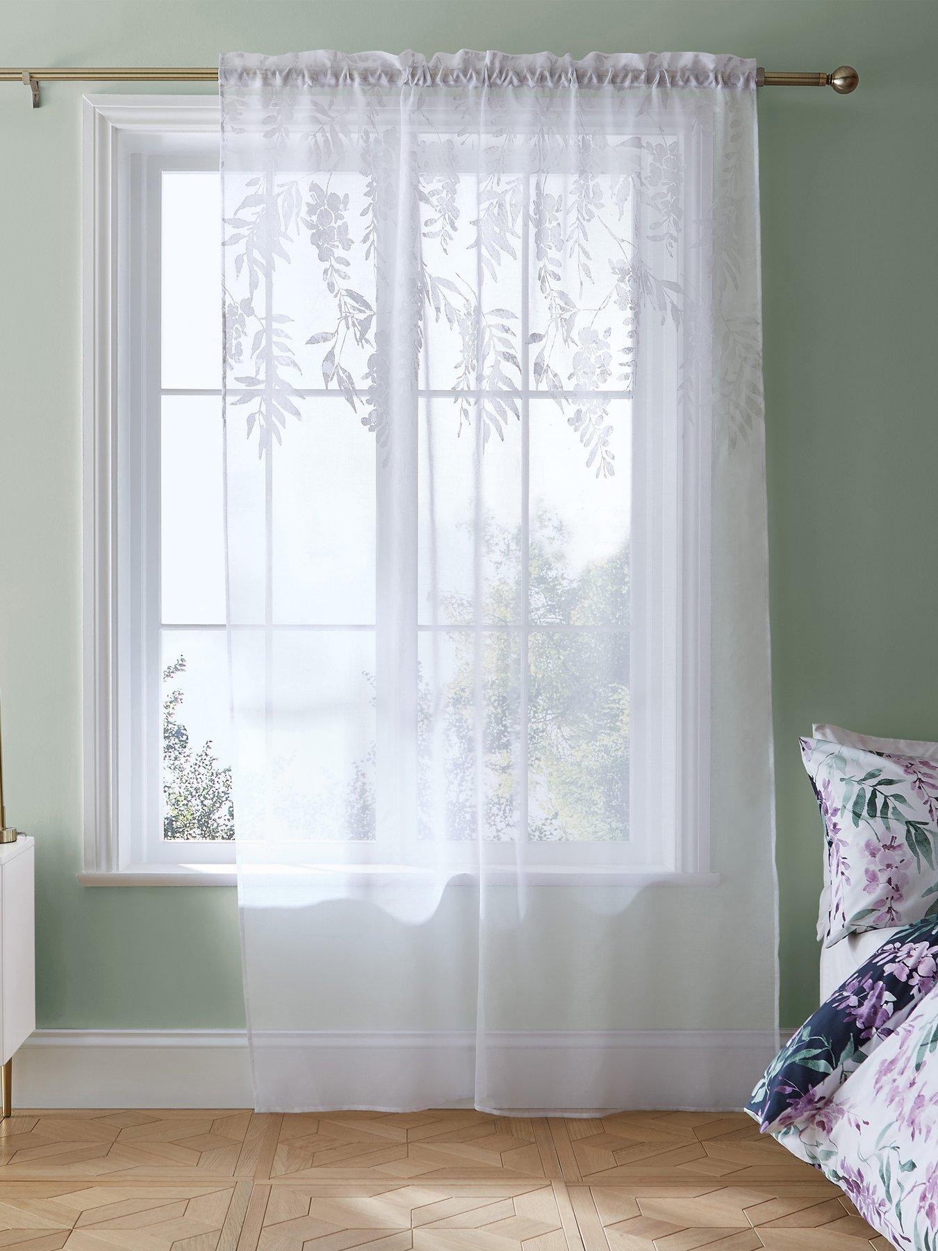 Catherine Lansfield Wisteria Floral Slot Top Voile Curtain