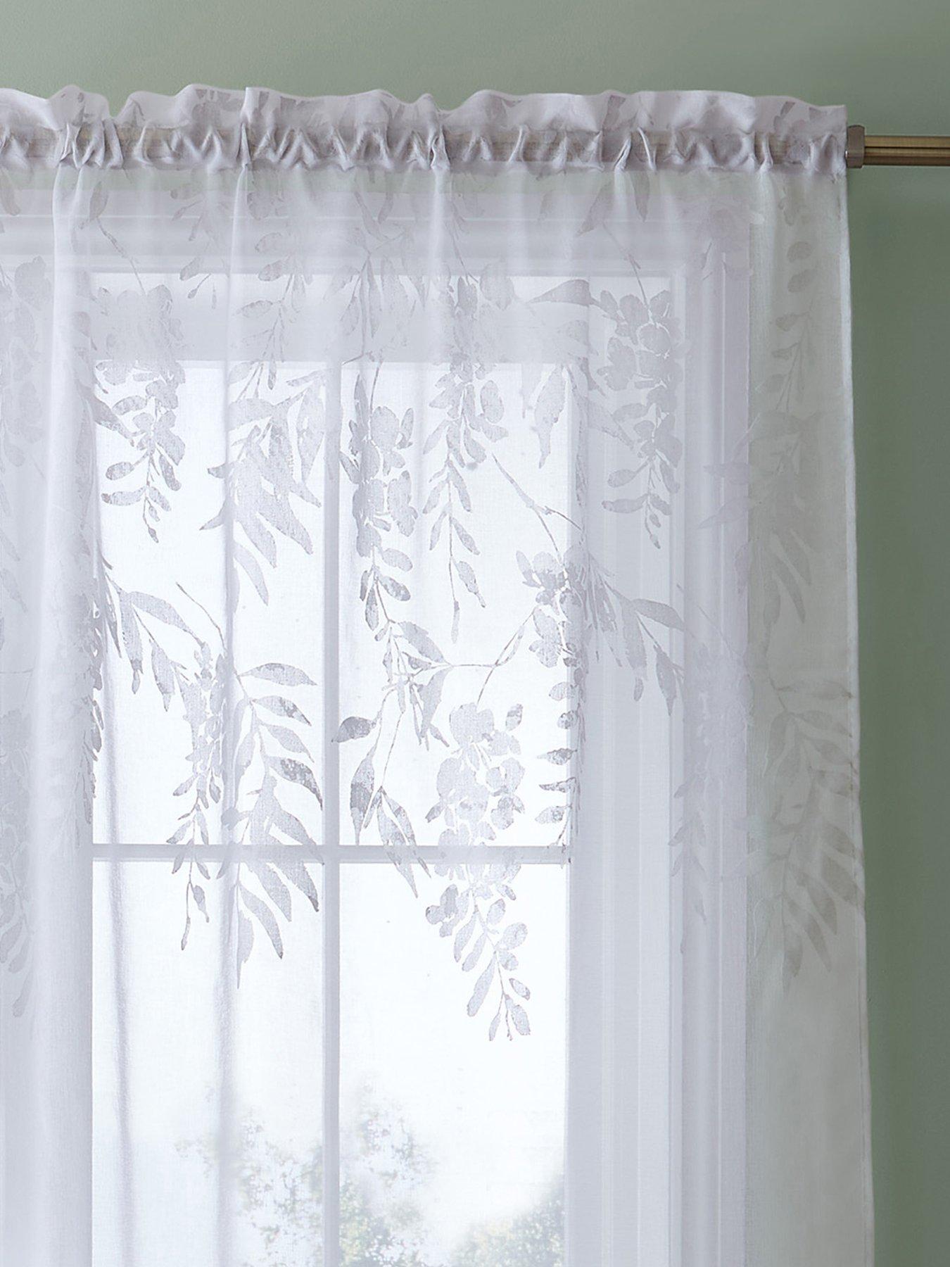 Catherine Lansfield Vorhang 'Living Wisteria' – 140x183 Cm, Weiß, Aus Leichtem Polyester, Mit Schlitzleiste