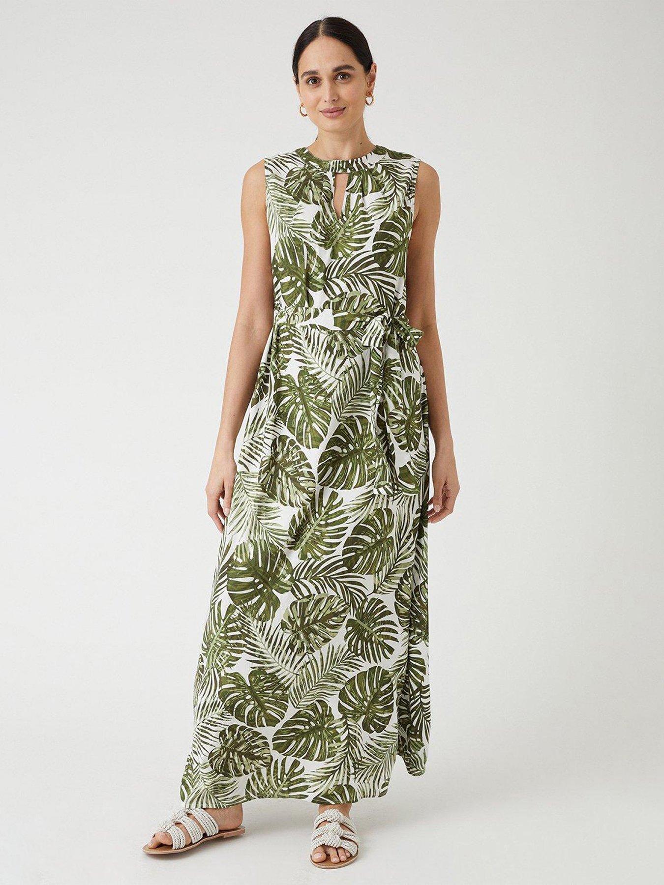 Green leaf print maxi sales dress