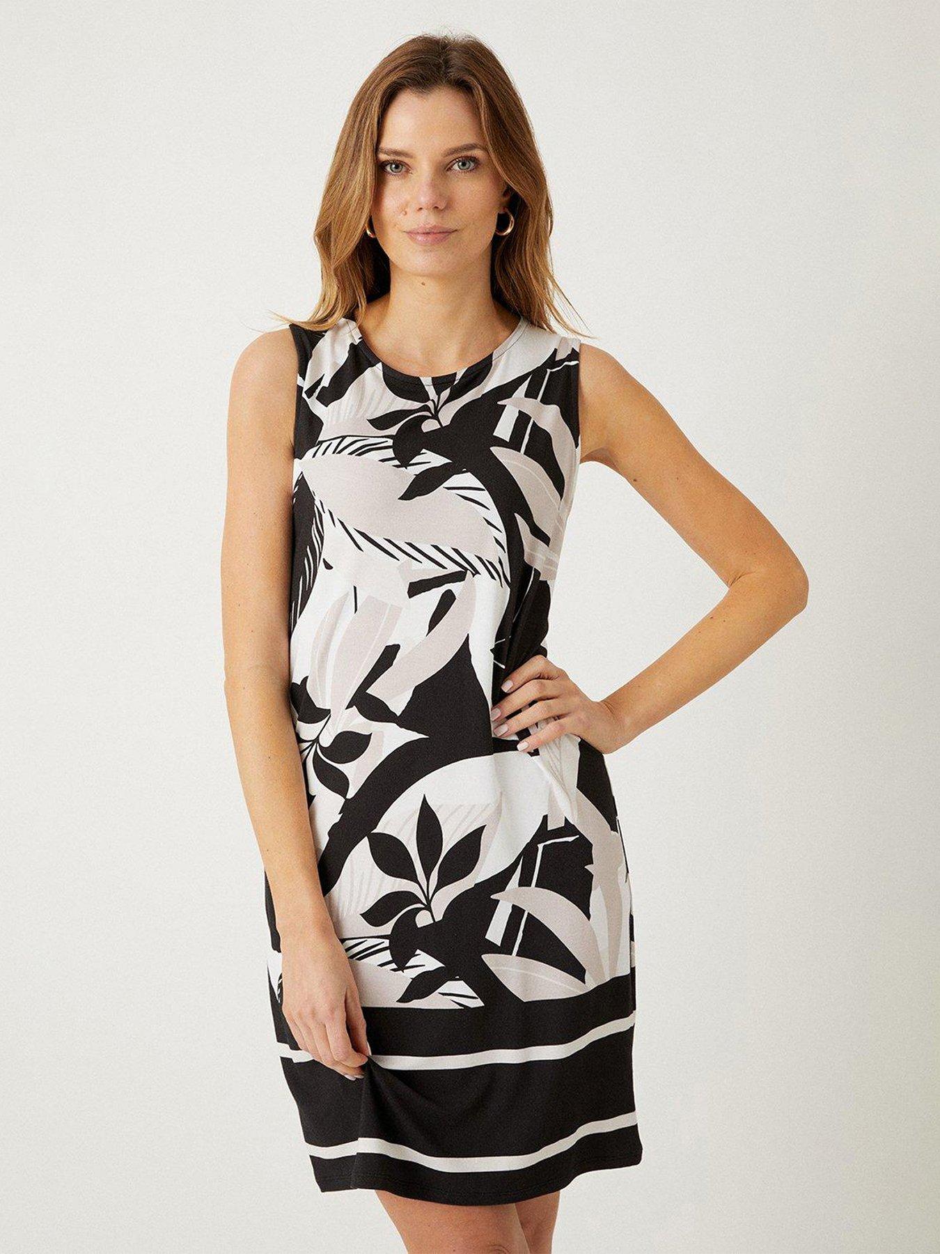 Palm Print Shift Dress Black