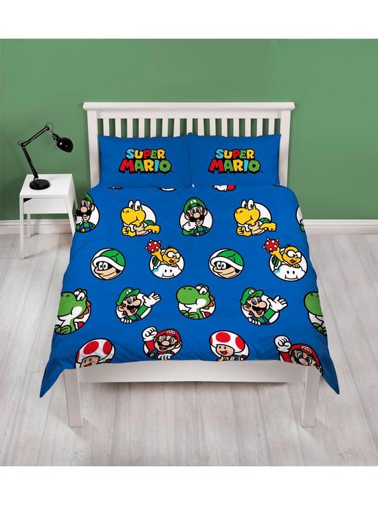 front image of mario-nintendo-continue-double-rotary-duvet-cover-set-multi