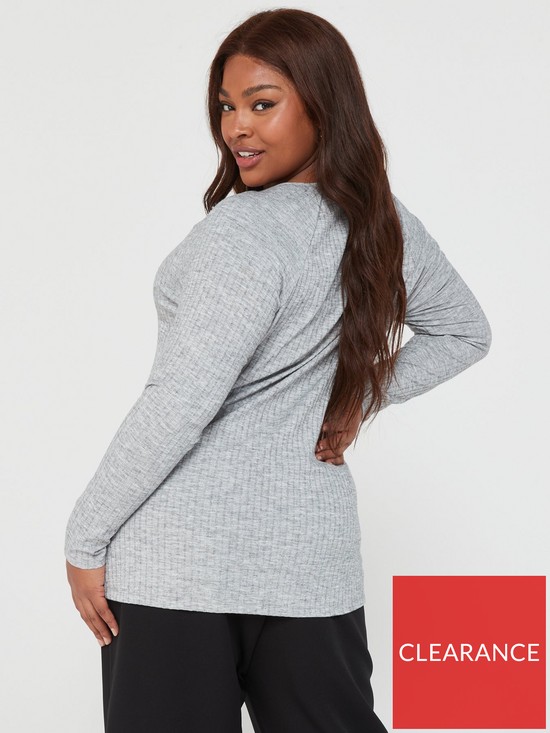 stillFront image of v-by-very-curve-cut-out-rib-long-sleeve-jersey-top-grey