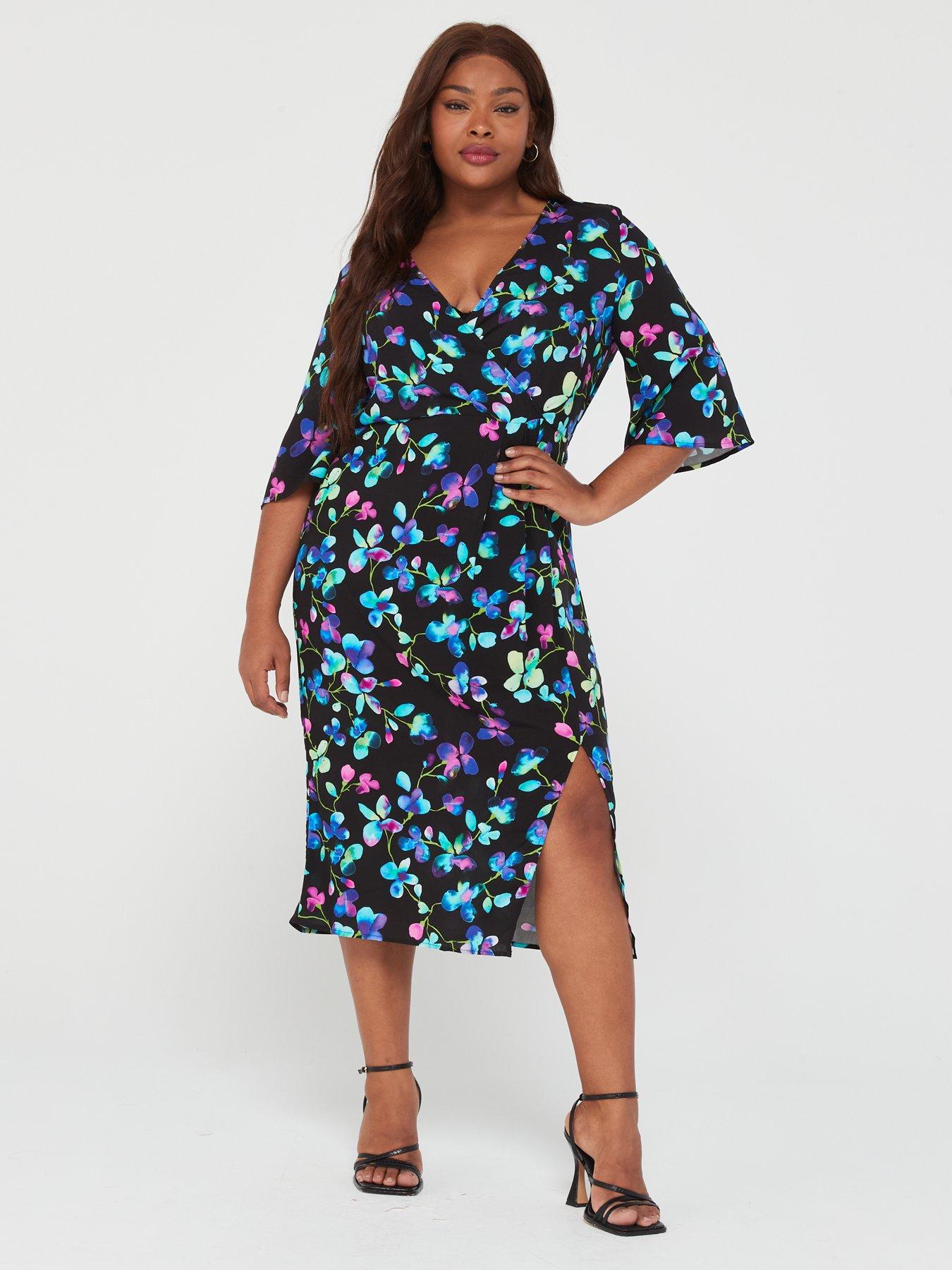 Curved hem midi wrap dress hotsell