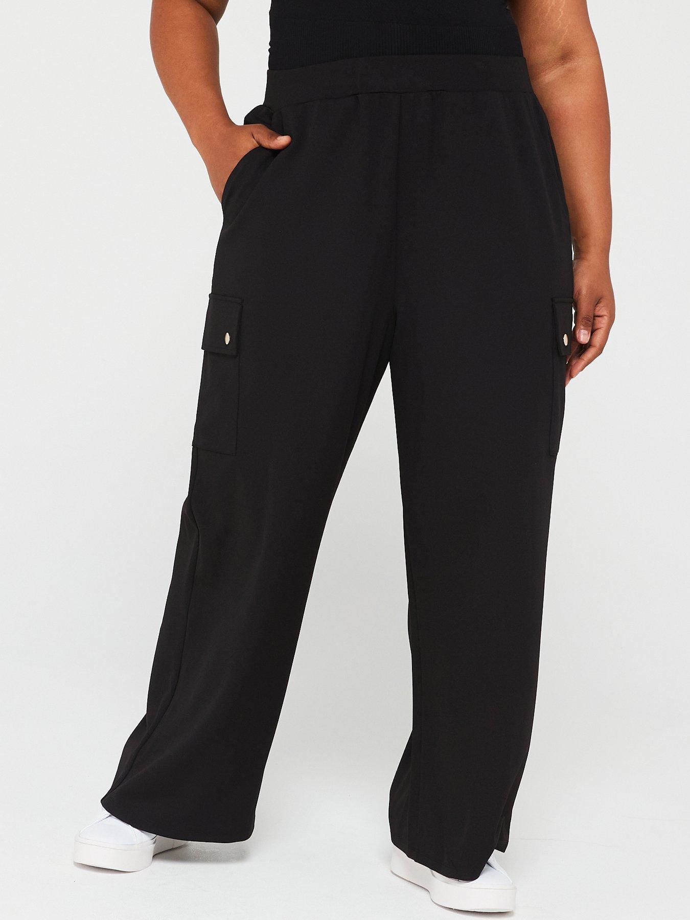 Image 1 of 6 of V by Very Curve Wide Leg Cargo Stretch Crepe Trouser - Black