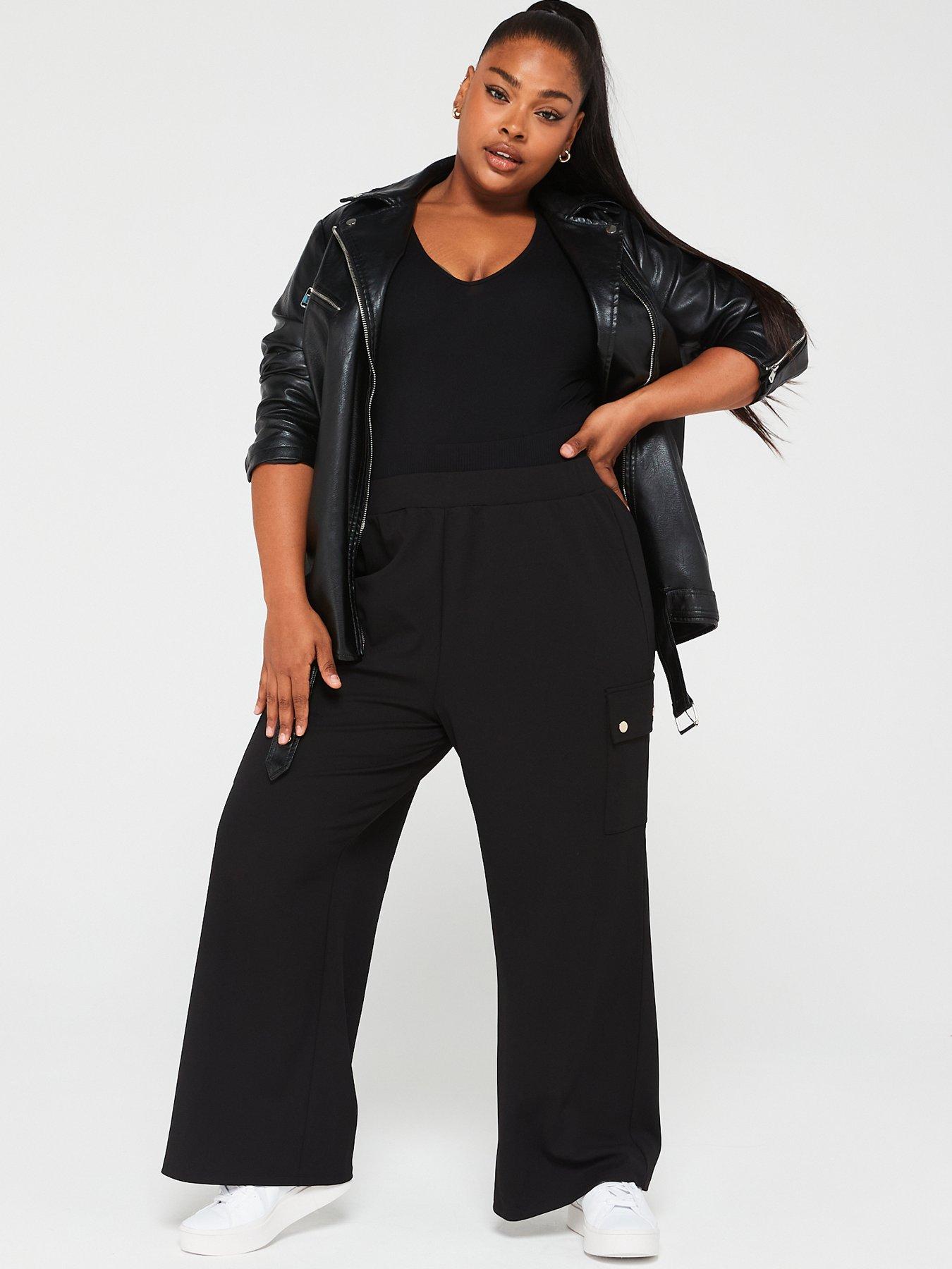 Image 3 of 6 of V by Very Curve Wide Leg Cargo Stretch Crepe Trouser - Black