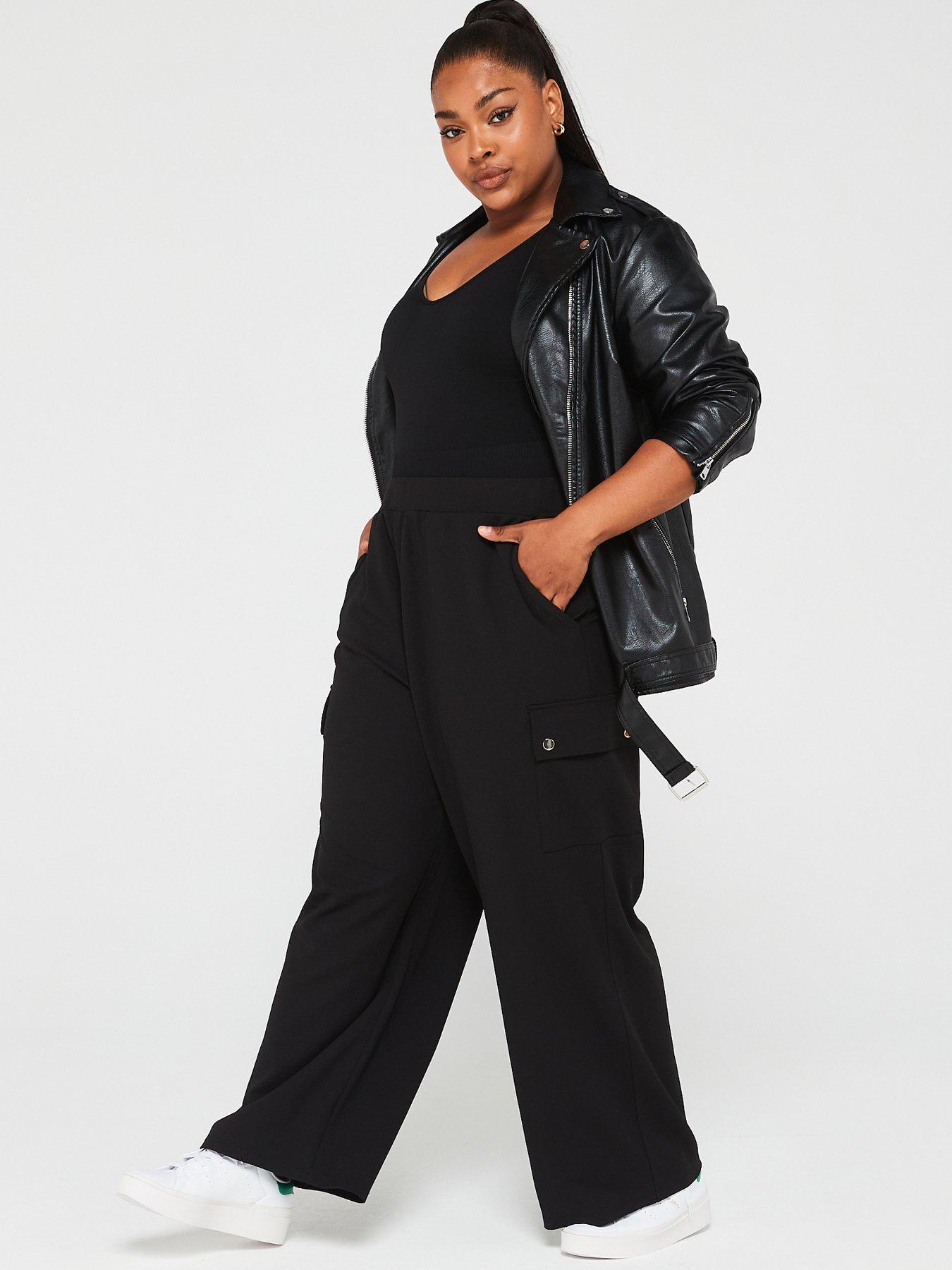 Image 6 of 6 of V by Very Curve Wide Leg Cargo Stretch Crepe Trouser - Black