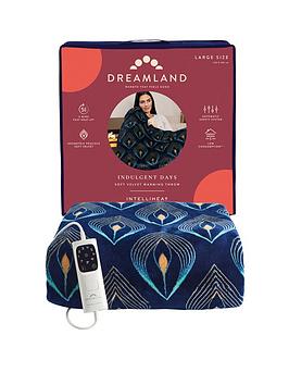 Product photograph of Dreamland Intelliheat Velvet Plush Patterned Heated Throw - Blue from very.co.uk