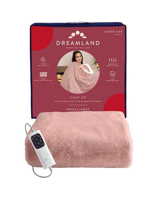 front image of dreamland-intelliheat-cuddle-up-heated-throw-pink