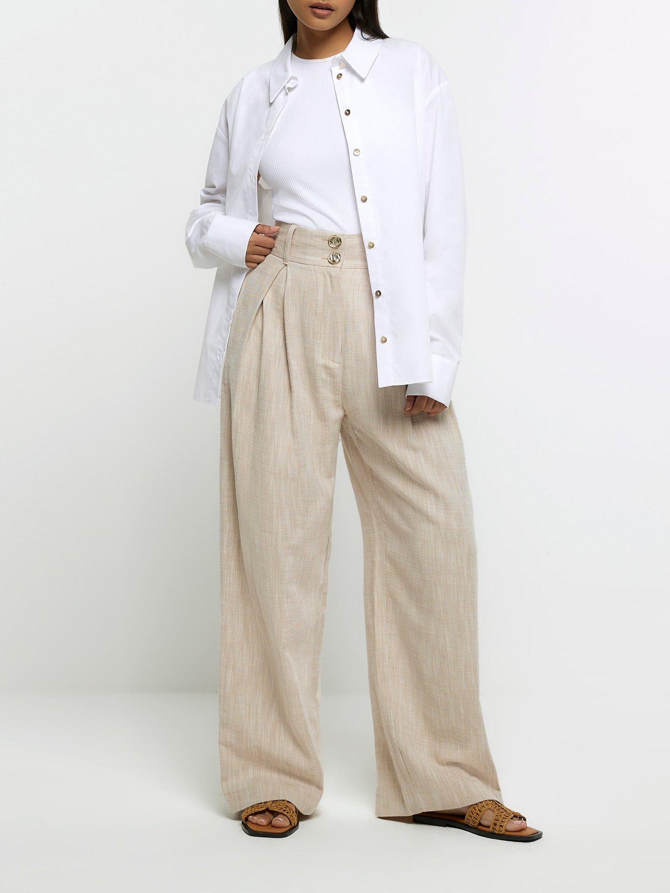 River Island Pleated Wide Leg Trouser Light Beige Uk