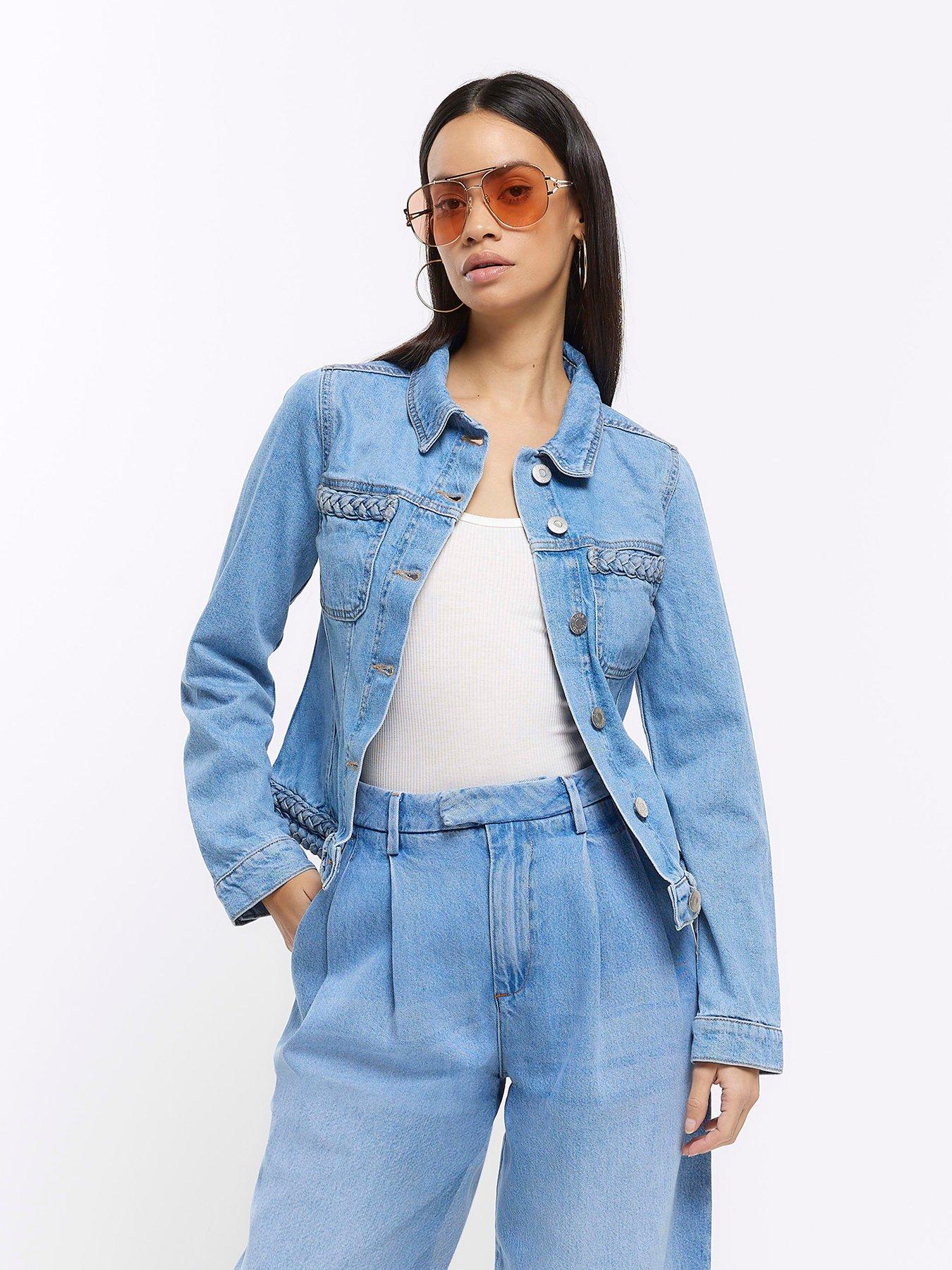 Long fitted denim clearance jacket