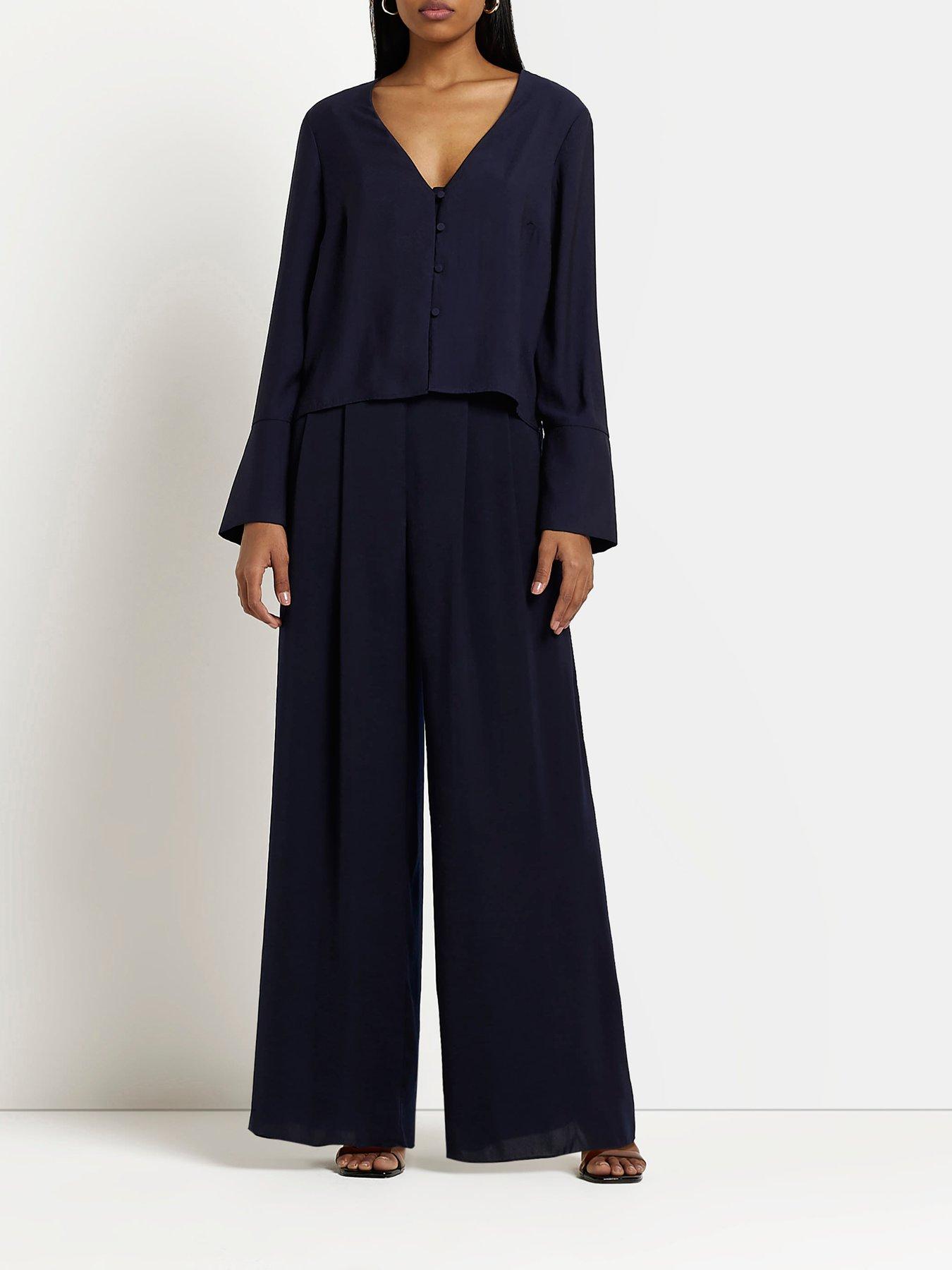 River Island Palazzo Trousers - Navy | Very.co.uk