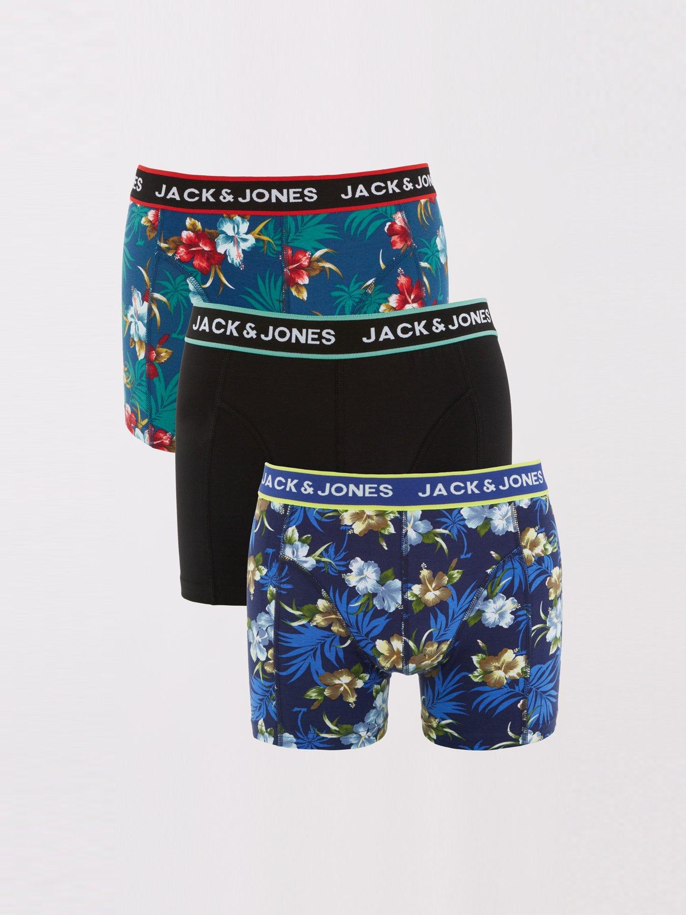 Jack & Jones Men's 3 Pack Flower Print Boxer Briefs - Blue/Black