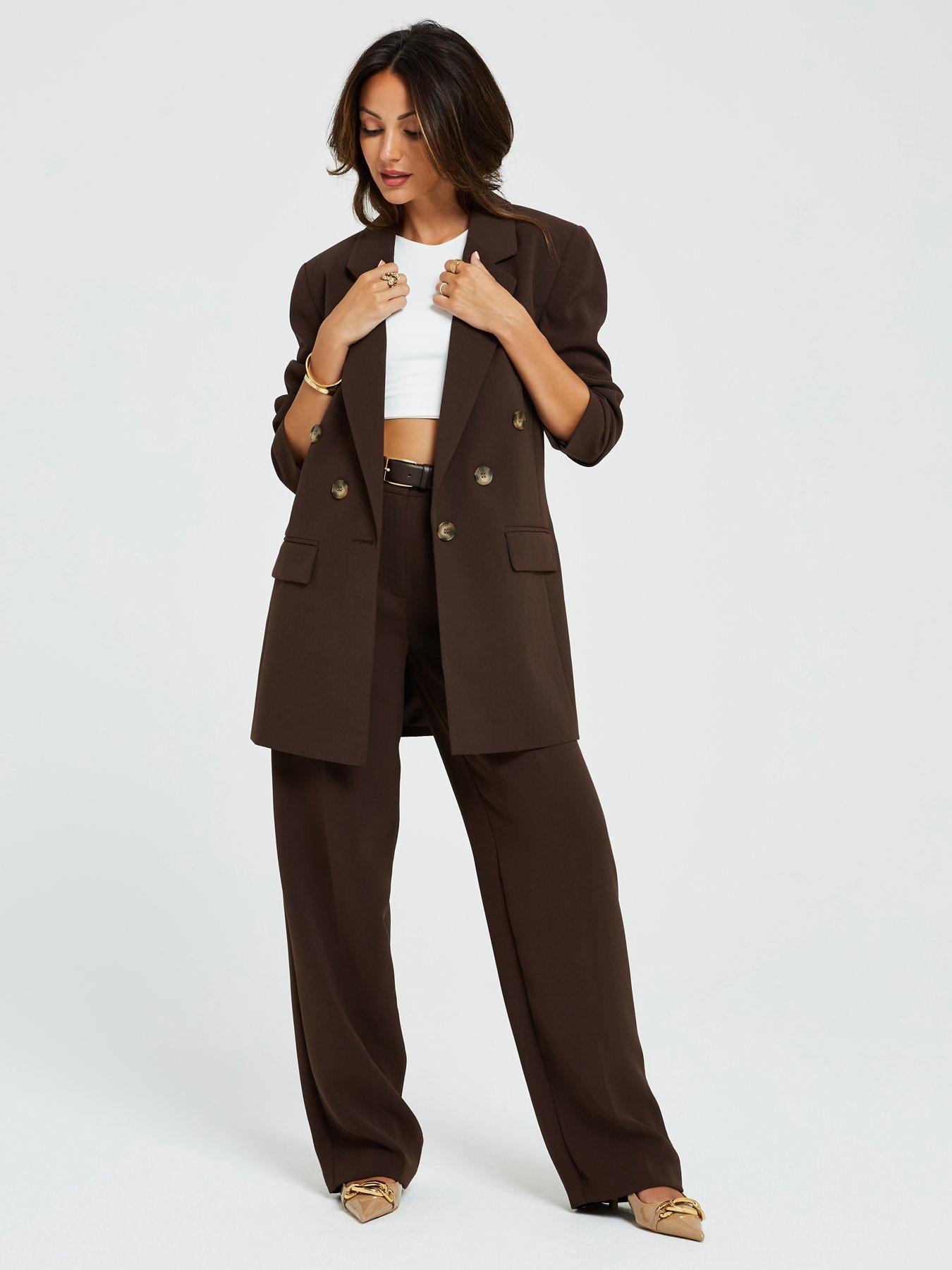 Chocolate Pu Pintuck Pants, Two Piece Sets