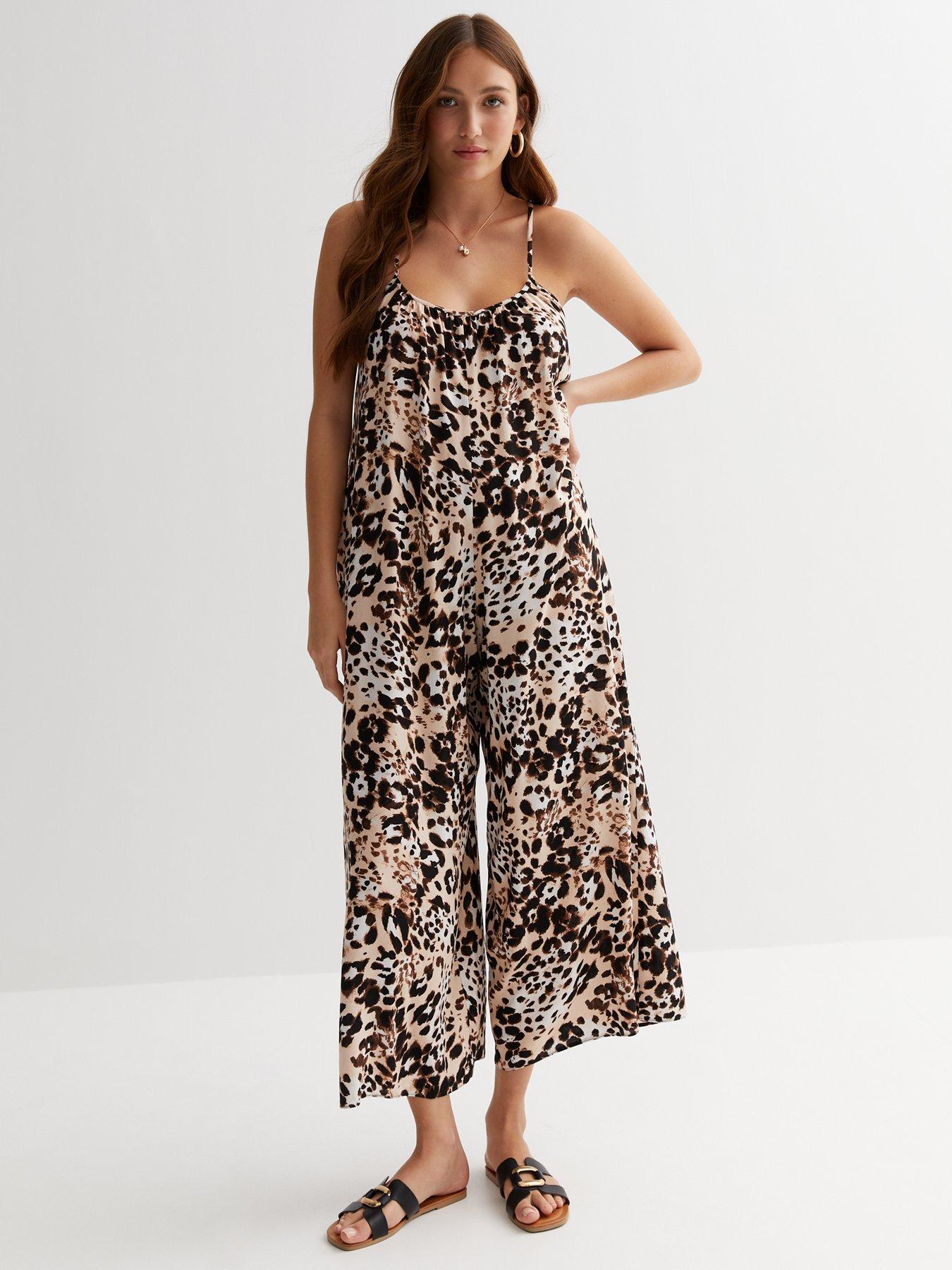 New Look Brown Leopard Print Strappy Oversized Jumpsuit | very.co.uk