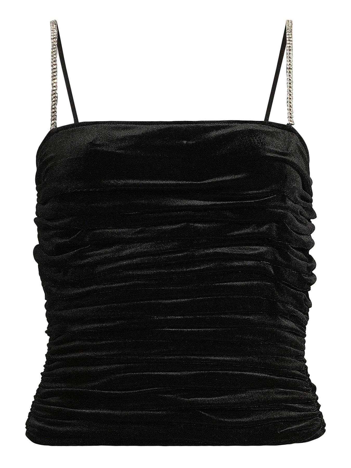 Michelle Keegan Diamante Strappy Ruched Top - Black | Very.co.uk