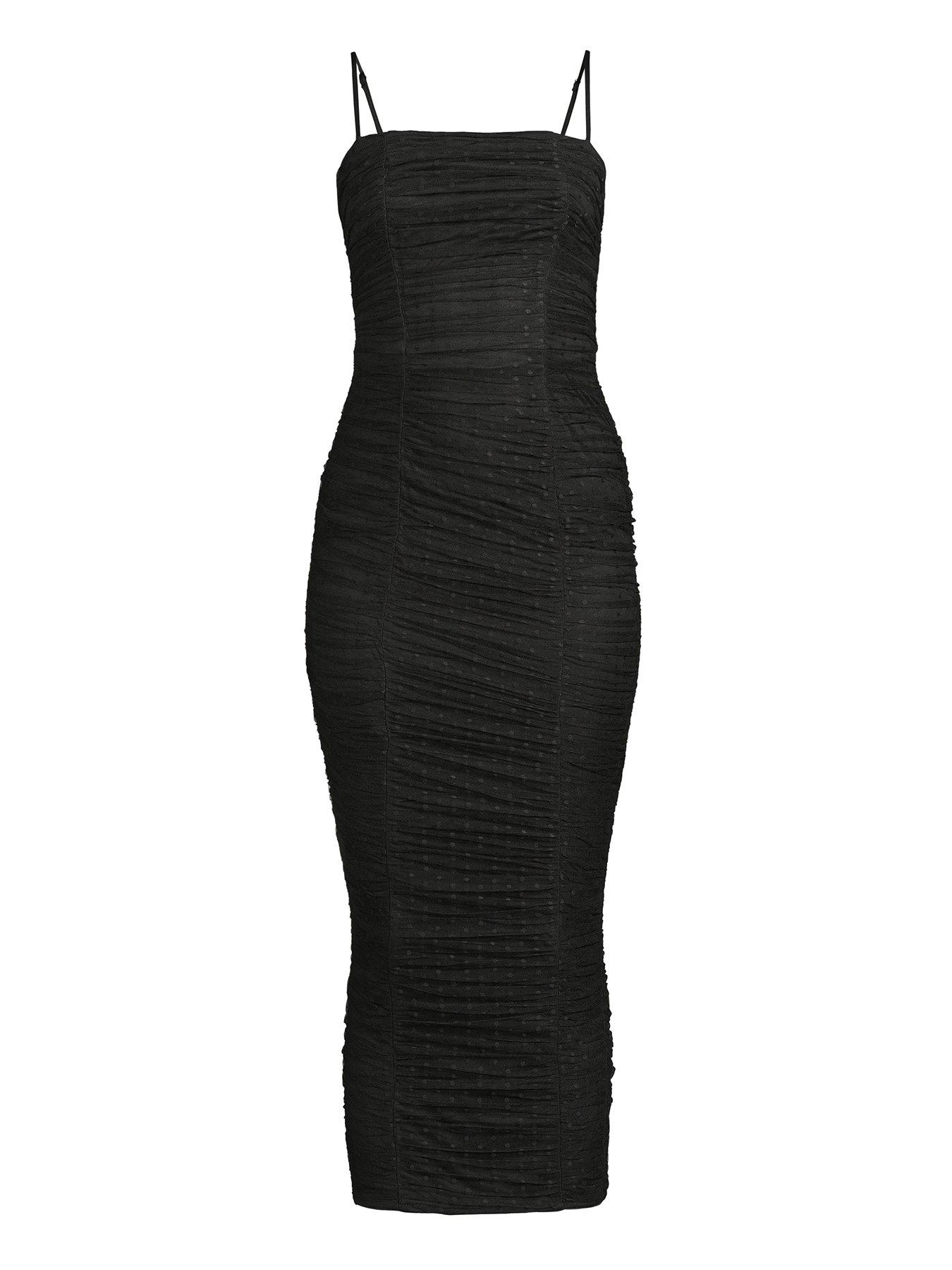 Michelle Keegan Dobby Mesh Strappy Bodycon Midi Dress - Black | Very.co.uk