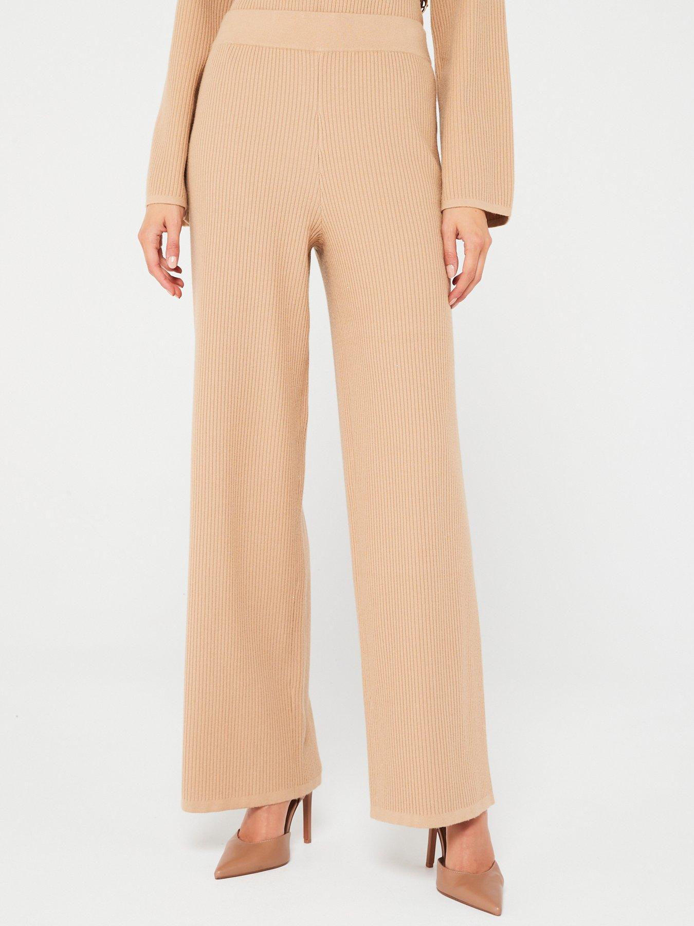 Pretty Lavish wide ribbed knit pants in camel - part of a set