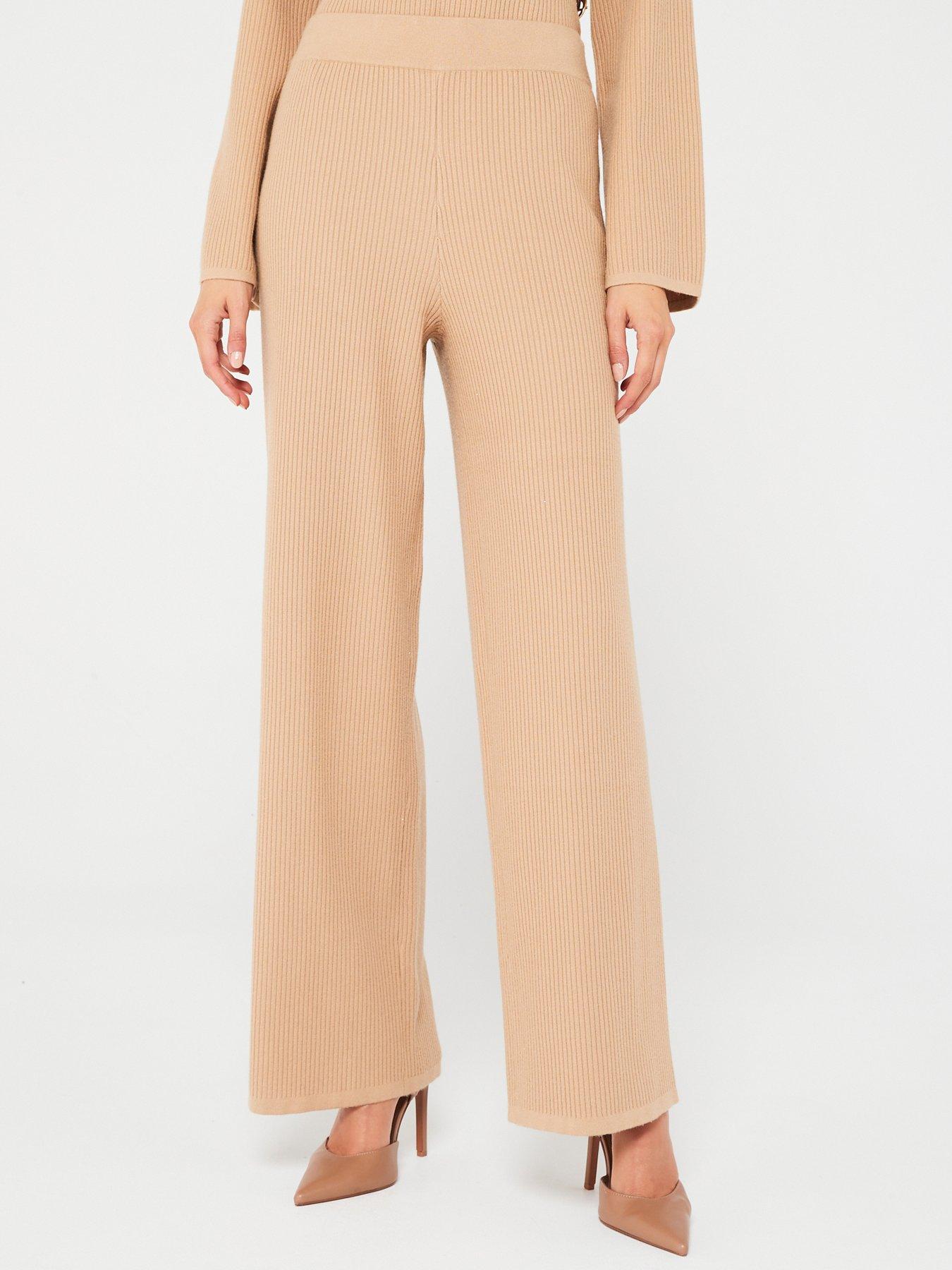 Fig & Basil Knitted Ribbed Wide Leg Coord Trousers Very.co.uk
