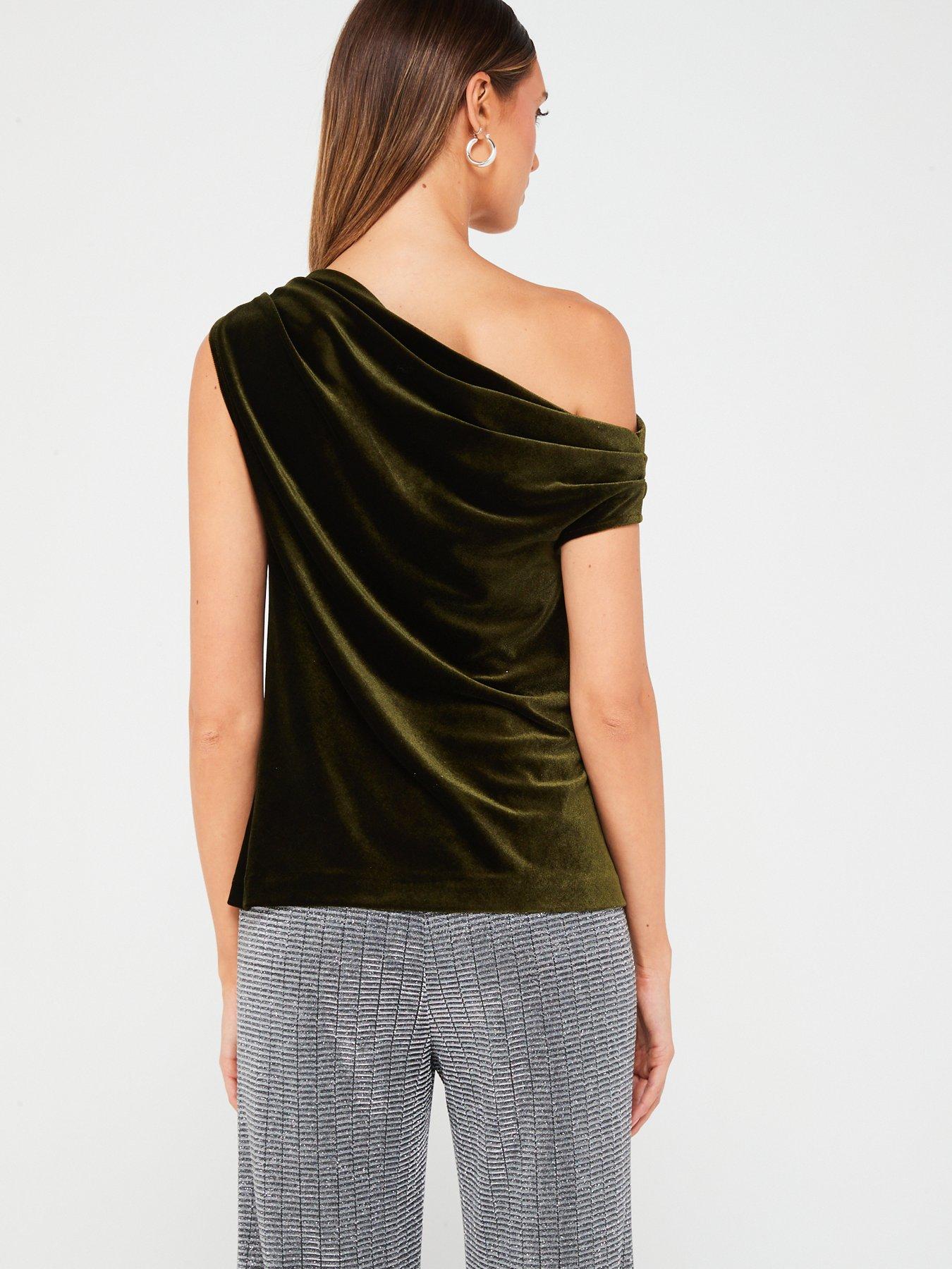 Fig & Basil Velvet Off The Shoulder Gathered Blouse | very.co.uk