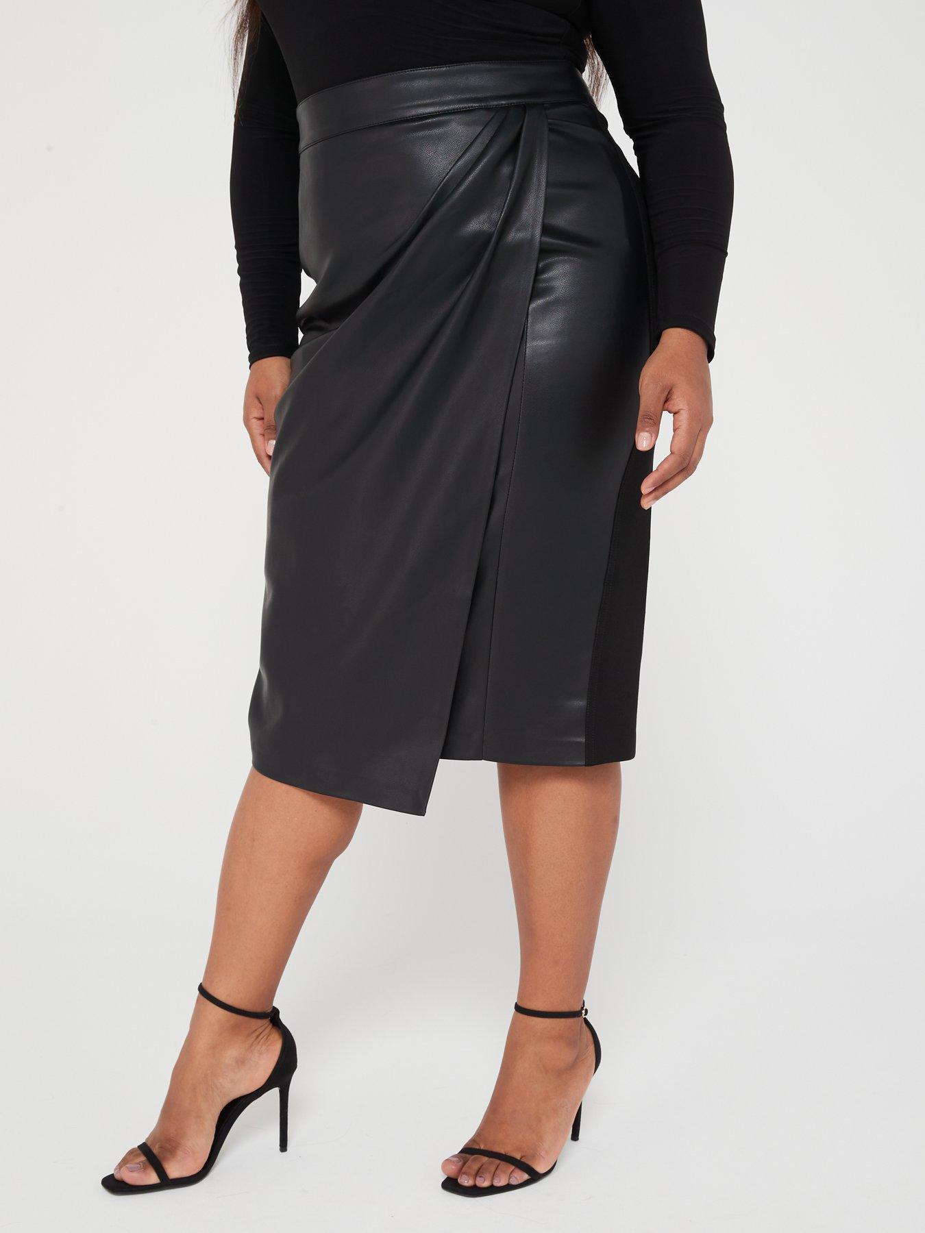 Black leather a line midi skirt uk best sale