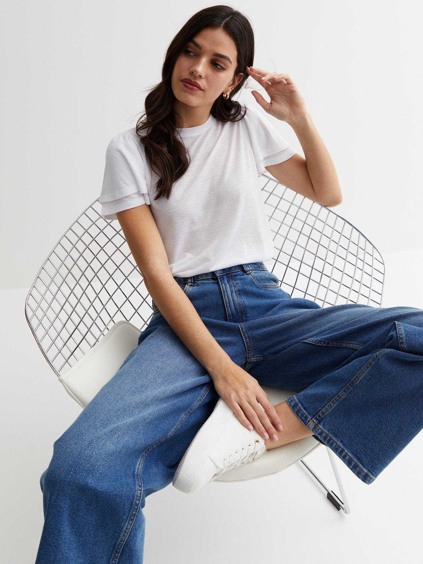 New Look White Crew Neck Short Flutter Sleeve T-Shirt | Very.co.uk