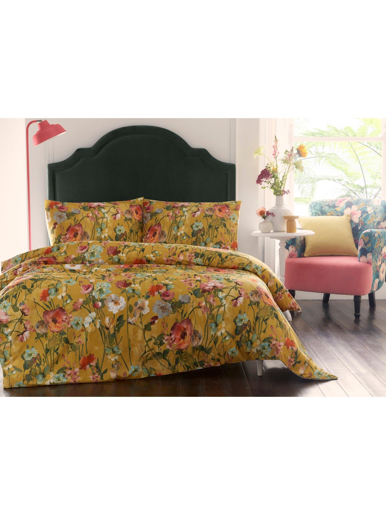 Product photograph of Studio G Meadow 100 Cotton Duvet Cover Set - Ochre from very.co.uk