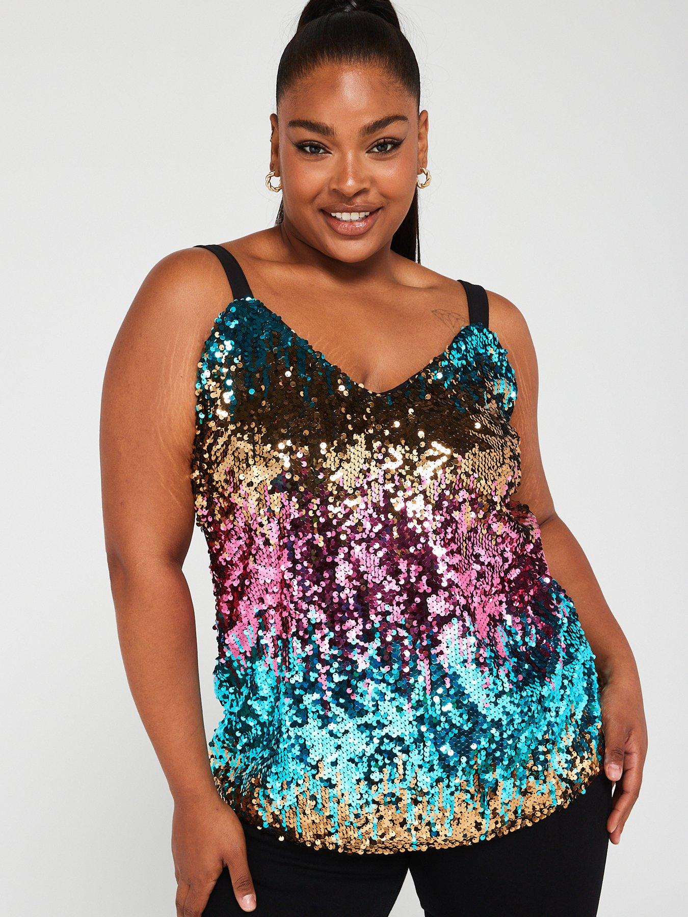 V by Very Curve Ombre Sequin Cami Vest Top - Multi