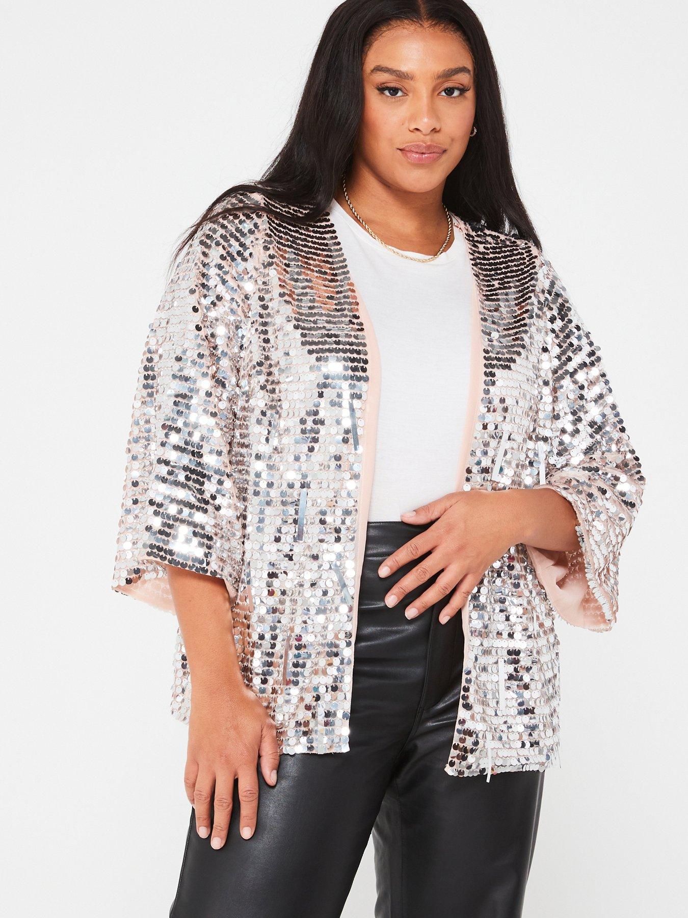 V by Very Curve Sequin Short Kimono Silver Very